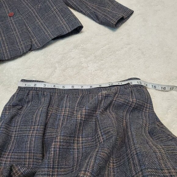 VTG Boston Traveler Gray Plaid Office Wool Academia Classic Suit Blazer Skirt 9 - Picture 14 of 16